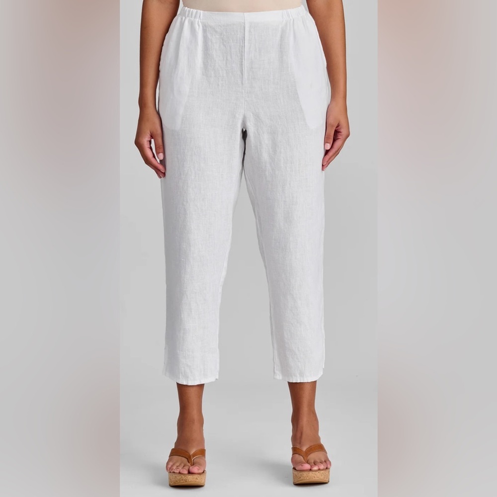 Flax Pocketed Ankle Pants Linen Pants in White